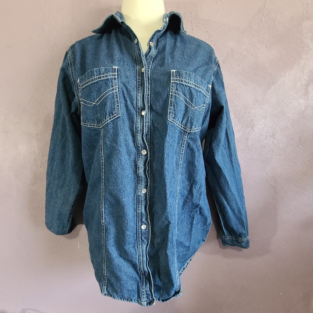 High Sierra Denim Button Down Women Medium Blue Western Pearl  Snap Cotton Shirt